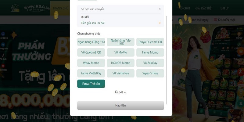 Tổng hợp các cách nạp tiền K8CC phổ biến