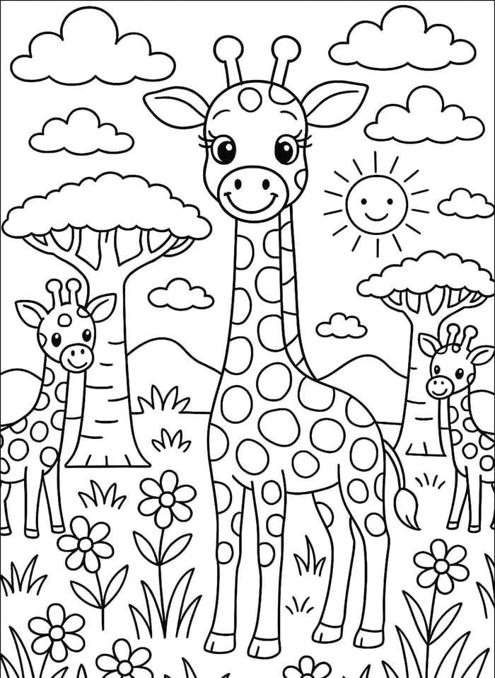 Ảnh tô màu hươu cao cổ có đặc điểm cổ dài cho trẻ em