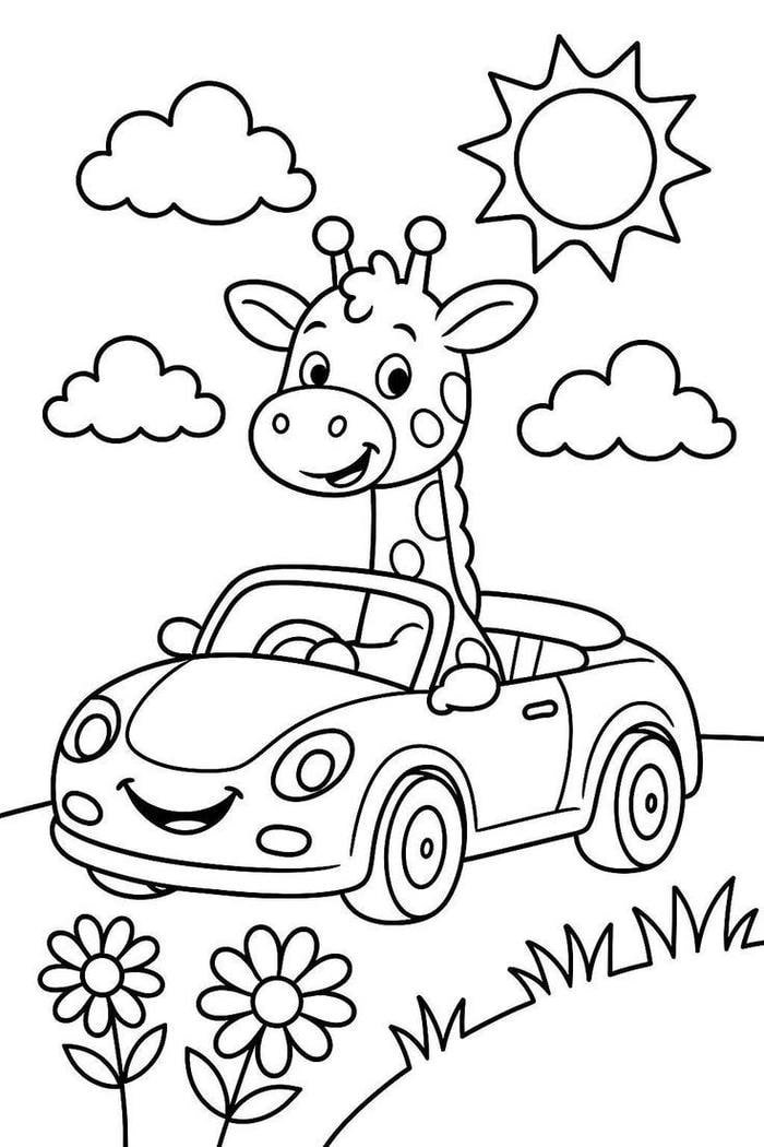 Ảnh tô màu hươu cao cổ thể hiện cấu tạo cơ thể dài