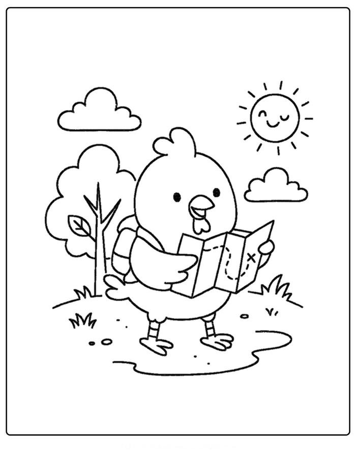 Ảnh tranh tô màu con gà cho trẻ em tập tô hình đơn giản