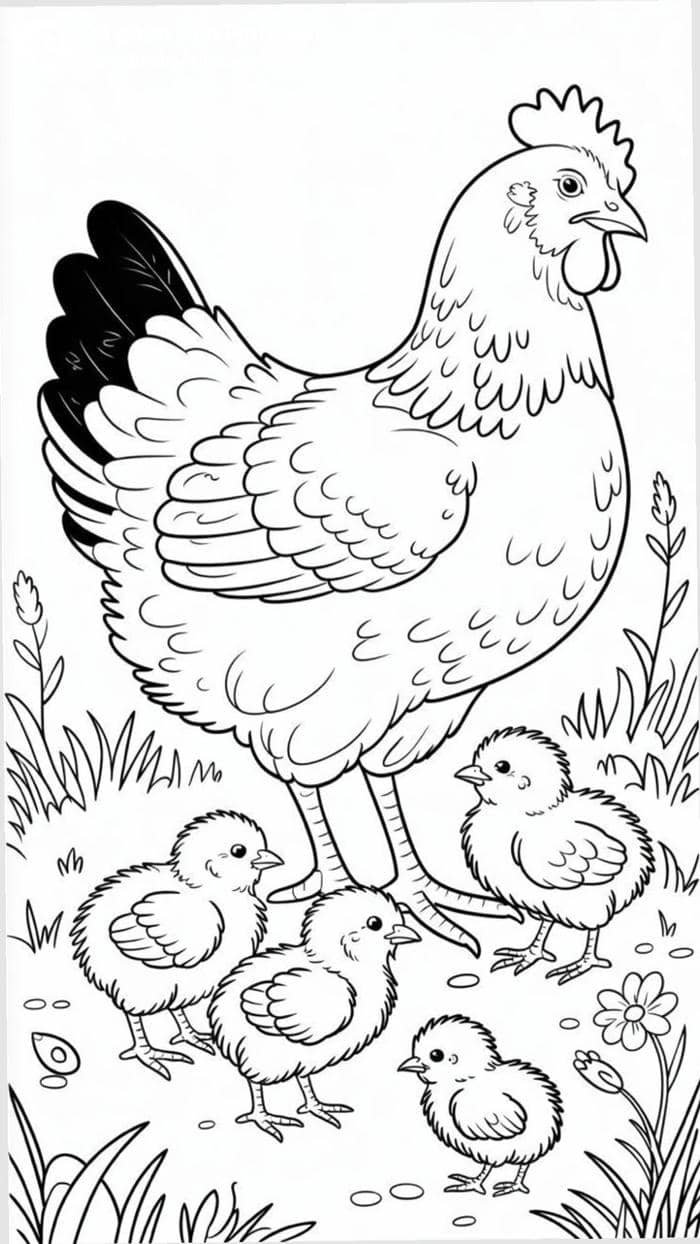 Ảnh tranh tô màu con gà dành cho trẻ em tập tô