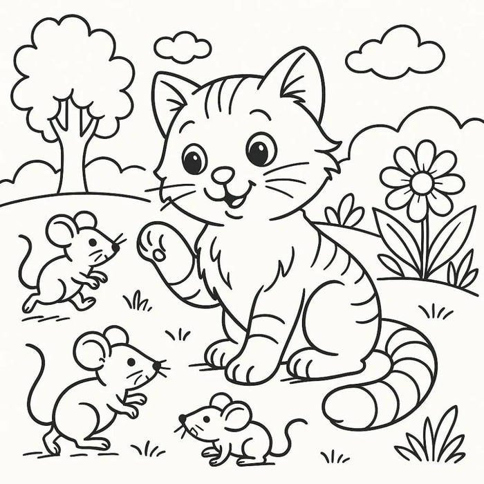 Ảnh tranh tô màu con mèo mang nét biểu cảm sinh động cho trẻ