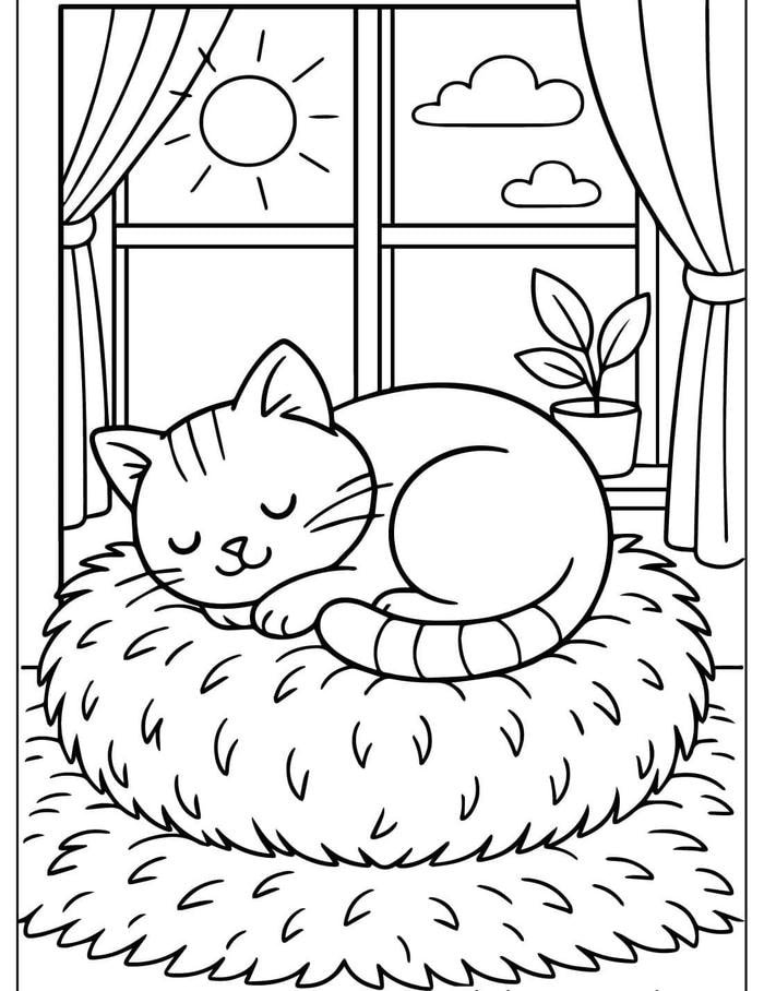 Ảnh tranh tô màu con mèo với biểu cảm vui nhộn cho bé