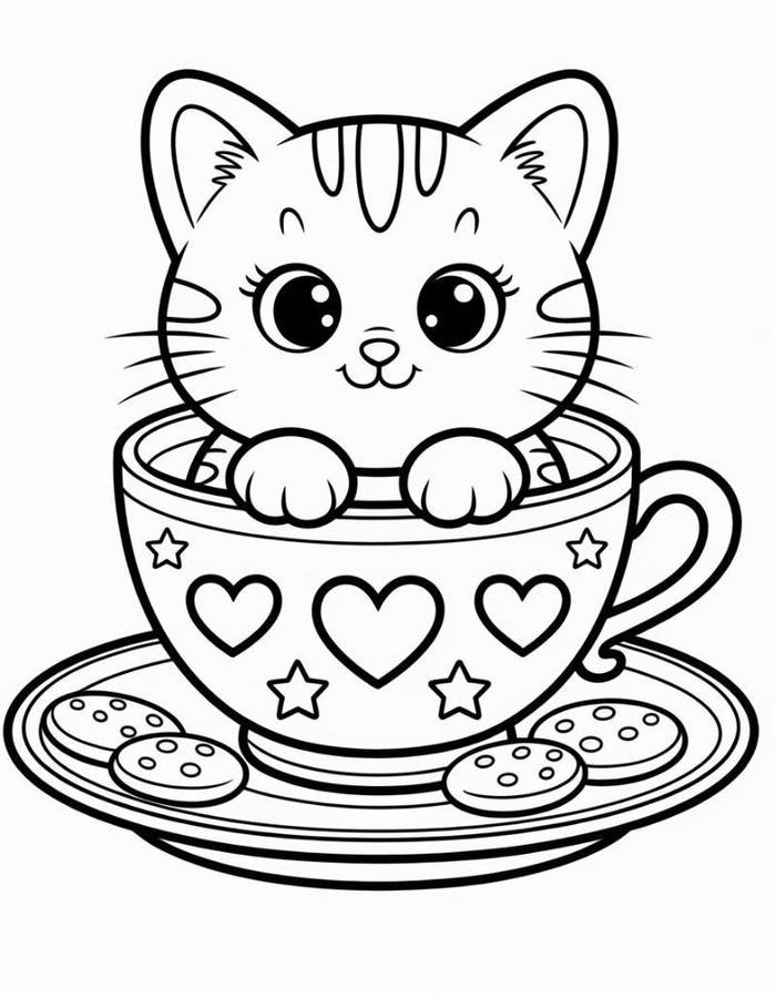 Ảnh tranh tô màu con mèo với nét thể hiện vui mắt cho bé