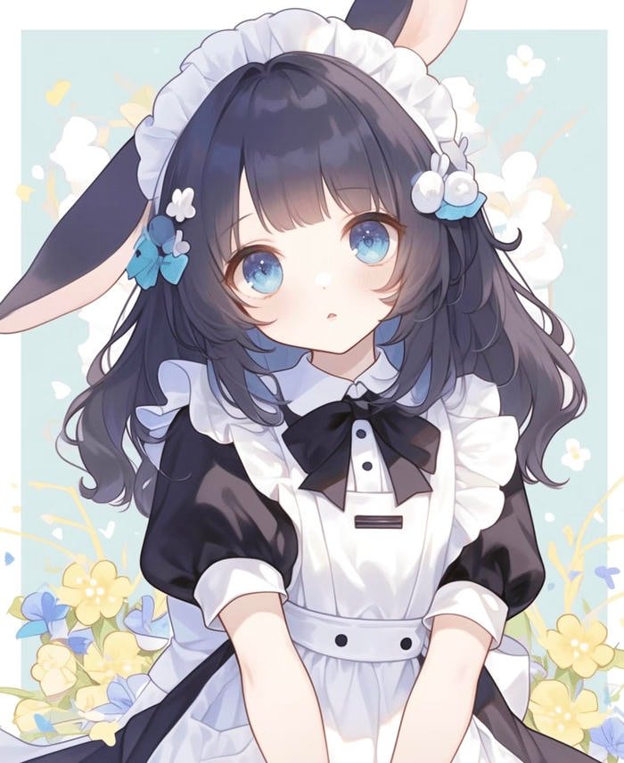 Bức ảnh anime hầu gái thể hiện trang phục truyền thống cách điệu