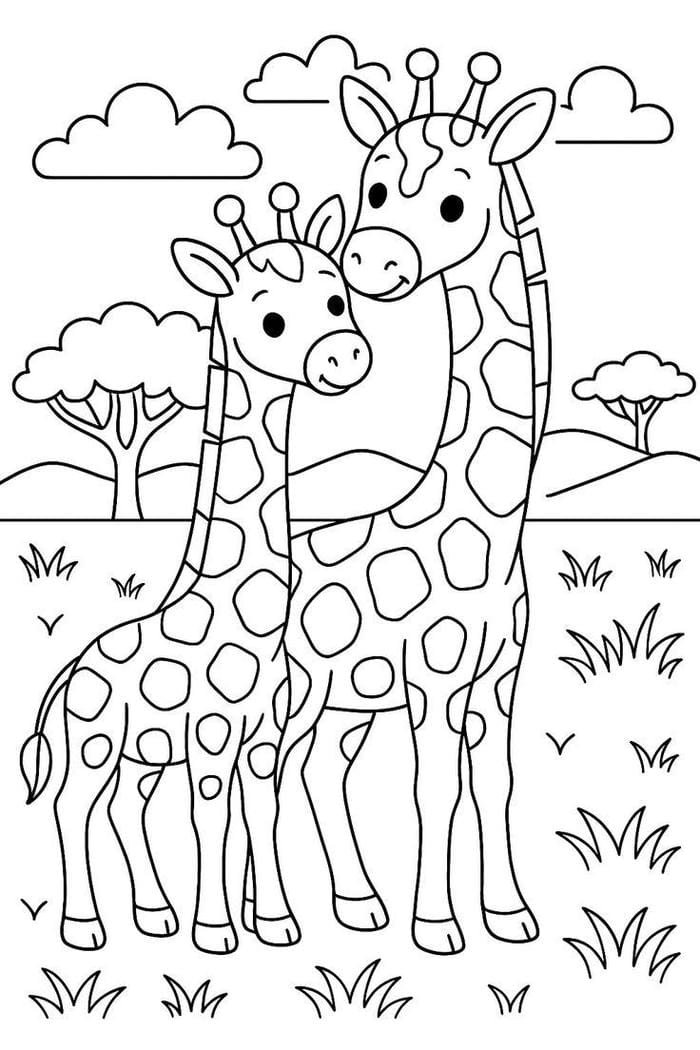 Bức ảnh tô màu hươu cao cổ mô phỏng động vật hoang dã