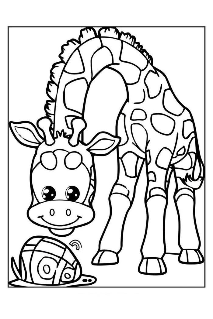 Bức ảnh tô màu hươu cao cổ mô phỏng sinh vật sống ngoài tự nhiên