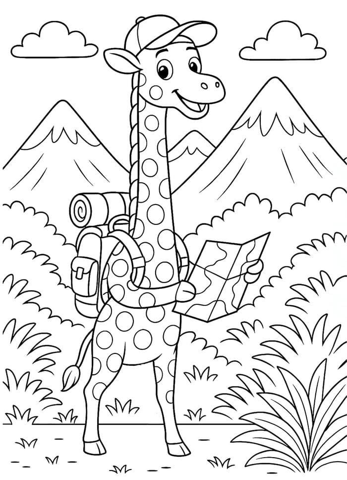 Bức ảnh tô màu hươu cao cổ với ngoại hình đặc trưng châu Phi