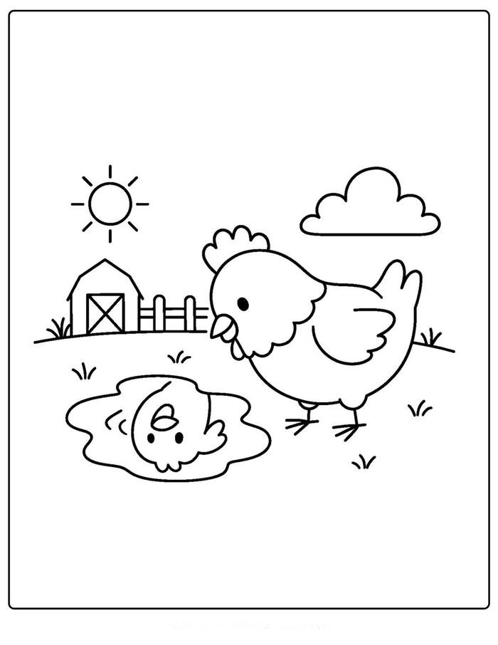 Bức ảnh tranh tô màu con gà cho trẻ em luyện tô nhẹ nhàng