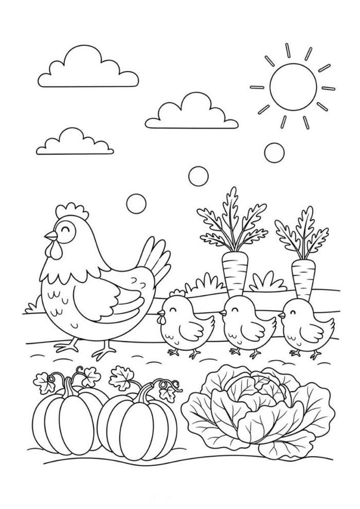 Bức ảnh tranh tô màu con gà dành cho trẻ em rèn khả năng tô màu