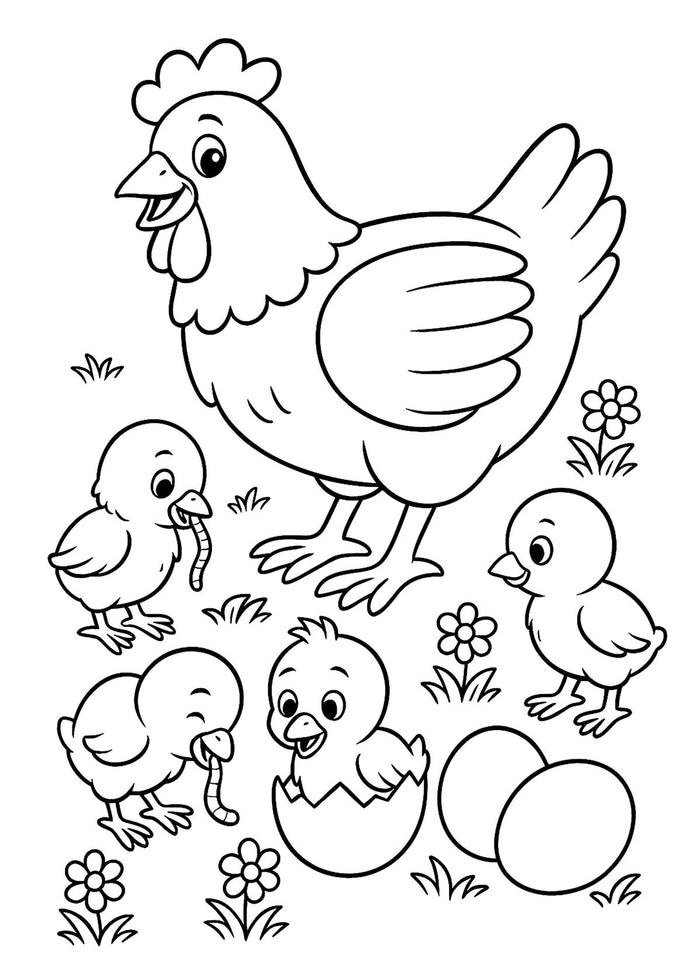 Bức ảnh tranh tô màu con gà phù hợp trẻ em mới tập