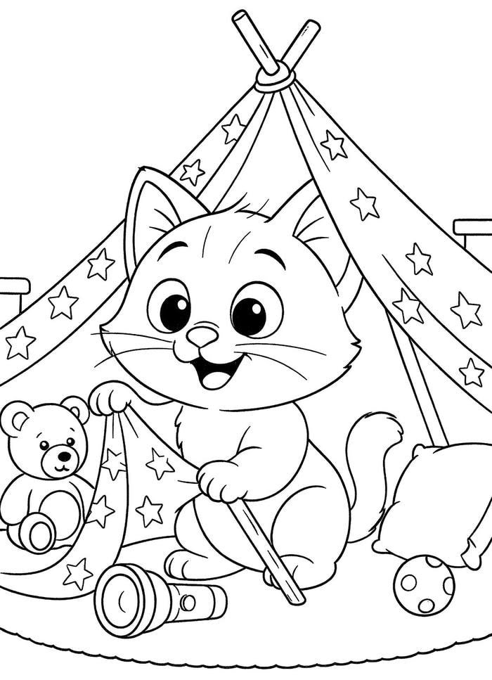 Bức ảnh tranh tô màu con mèo có dáng ngồi dễ quan sát cho bé