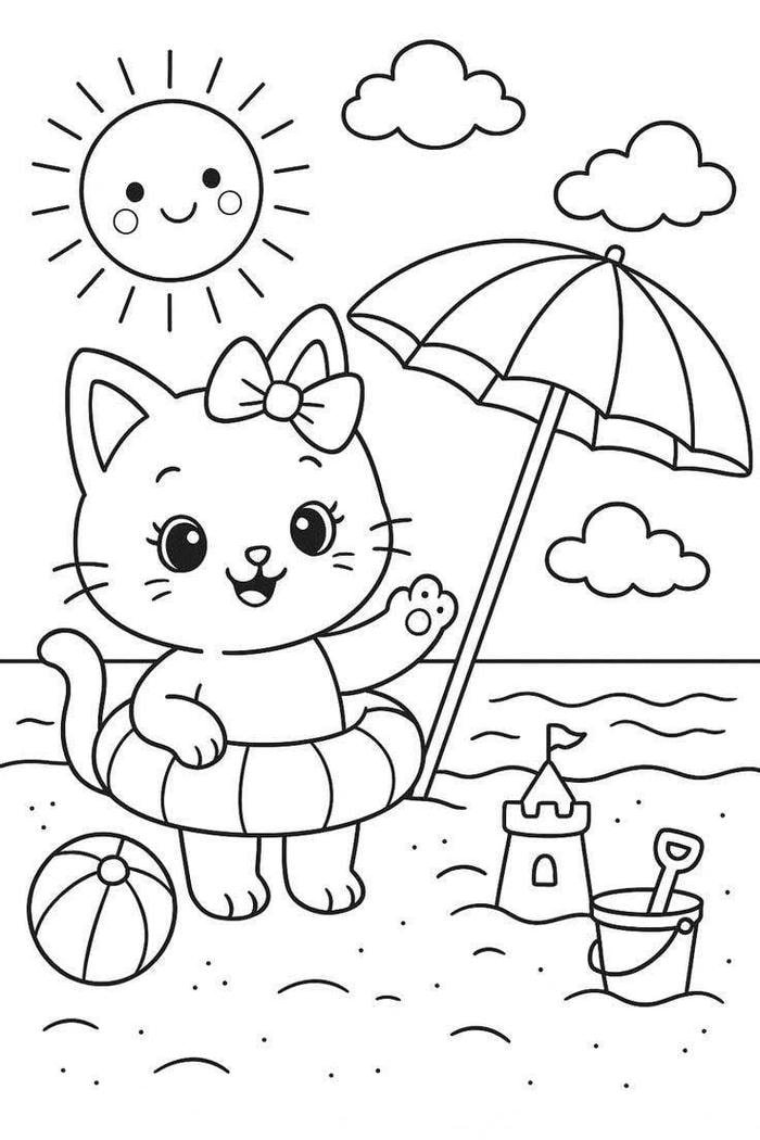 Bức ảnh tranh tô màu con mèo có diện mạo thân thiện cho trẻ