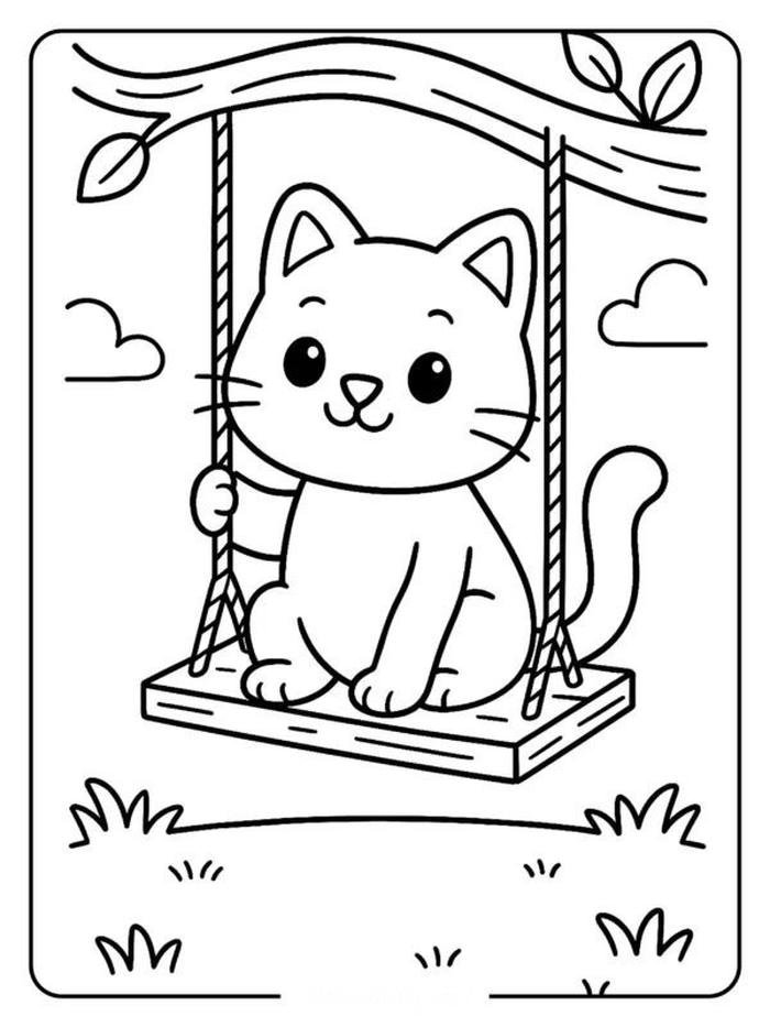 Bức ảnh tranh tô màu con mèo mang biểu hiện sinh động cho bé