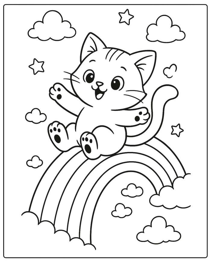 Bức ảnh tranh tô màu con mèo sở hữu dáng vẻ cân đối cho bé