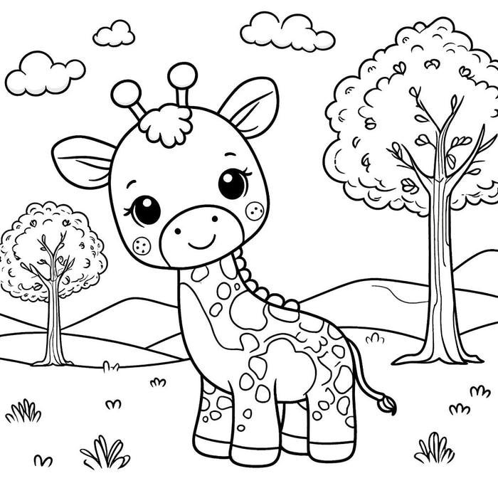 Bức hình tô màu hươu cao cổ cho trẻ quan sát hình dáng cao