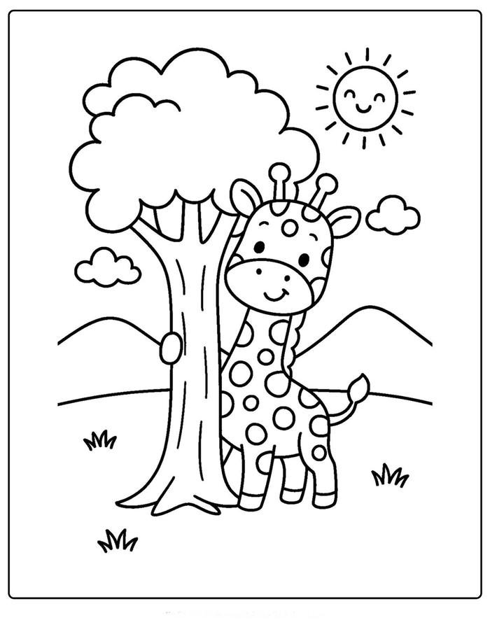 Bức hình tô màu hươu cao cổ có vóc dáng thanh cao