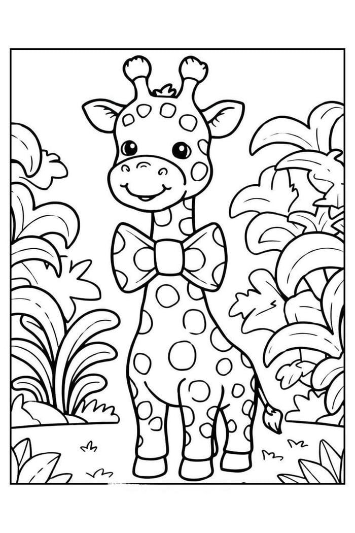 Bức hình tô màu hươu cao cổ mang nét đặc trưng động vật hoang dã