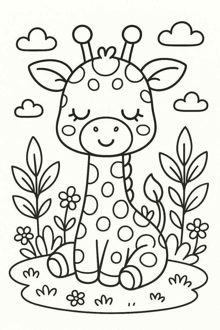 Bức hình tô màu hươu cao cổ thể hiện loài động vật hoang dã