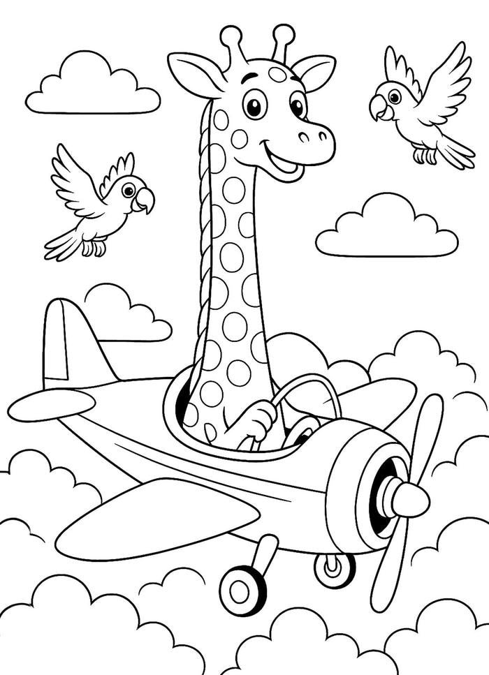 Bức hình tô màu hươu cao cổ với cấu trúc cơ thể dài đặc biệt