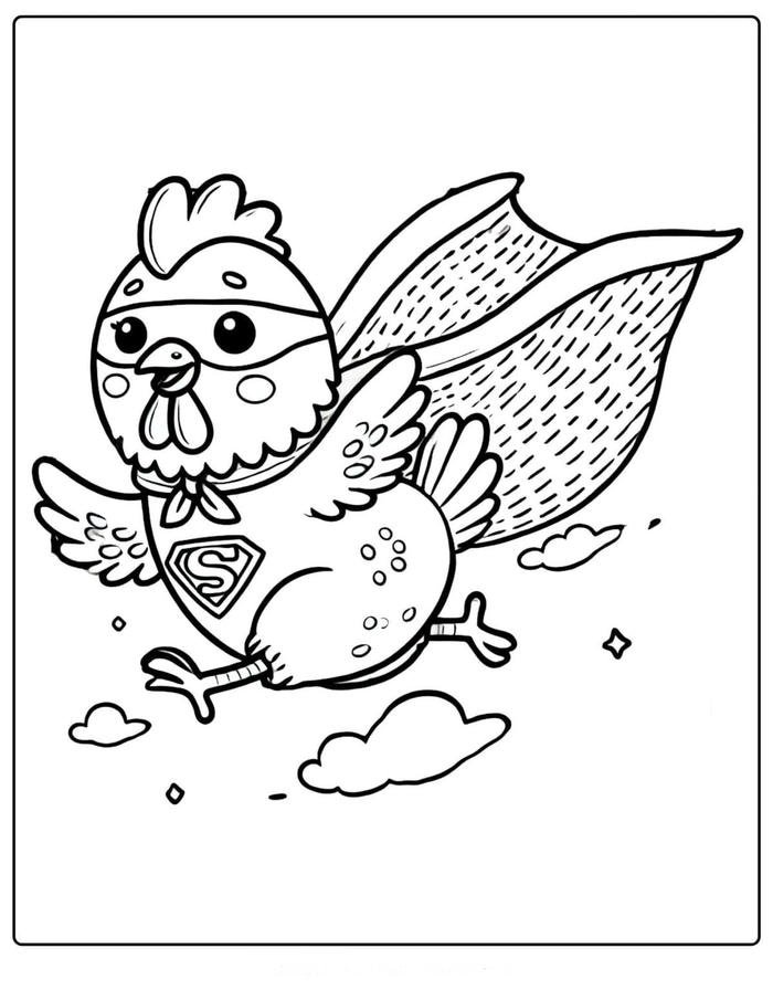 Bức hình tranh tô màu con gà cho trẻ em tập làm quen