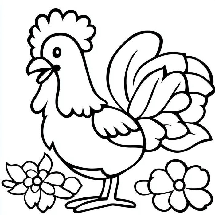 Bức hình tranh tô màu con gà cho trẻ em thực hành tô