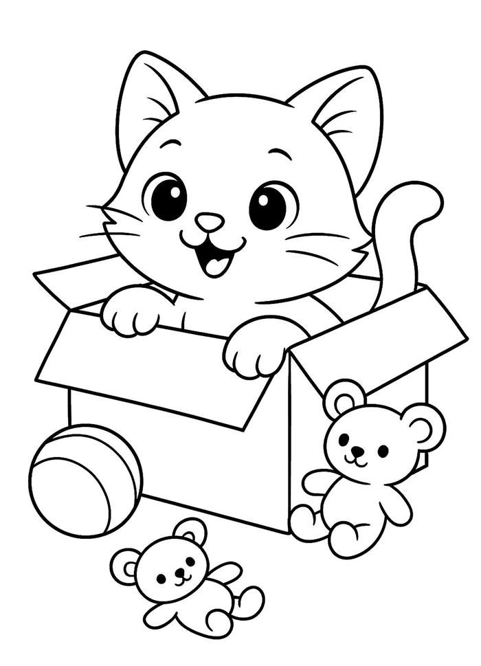 Bức hình tranh tô màu con mèo mang tạo hình quen thuộc cho bé
