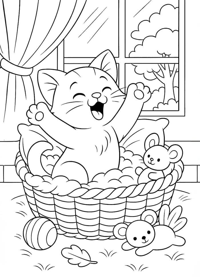 Bức hình tranh tô màu con mèo thể hiện dáng vẻ đáng mến cho bé