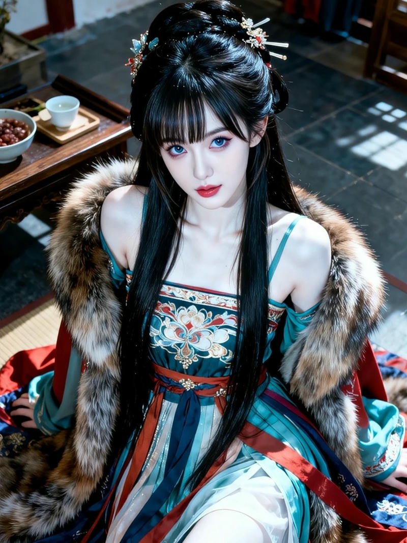 Cosplay cổ trang nữ ngồi đọc sách trong không gian tối