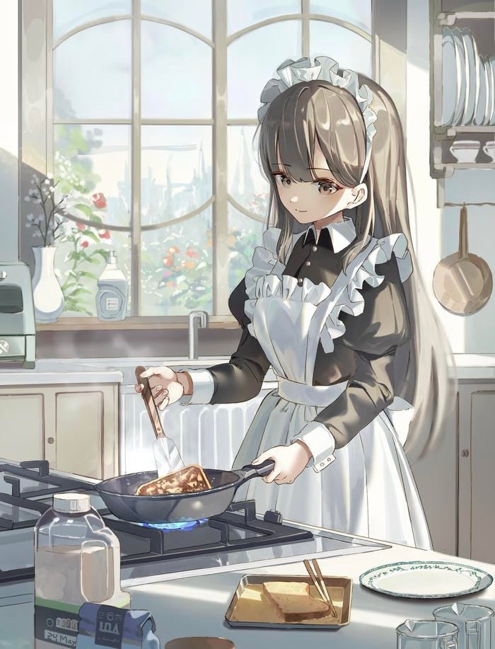 Hình ảnh anime hầu gái thể hiện tạo hình nhân vật chỉn chu