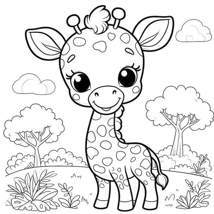 Hình ảnh tô màu hươu cao cổ hỗ trợ trẻ nhận thức thế giới động vật