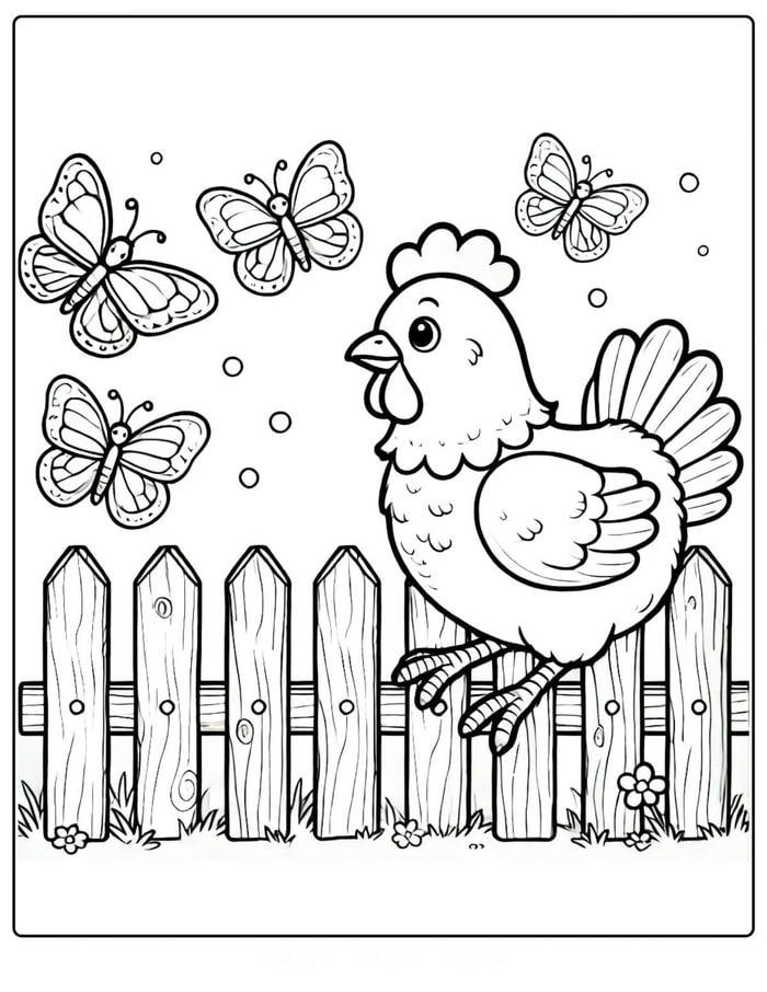 Hình ảnh tranh tô màu con gà cho trẻ em làm quen tô