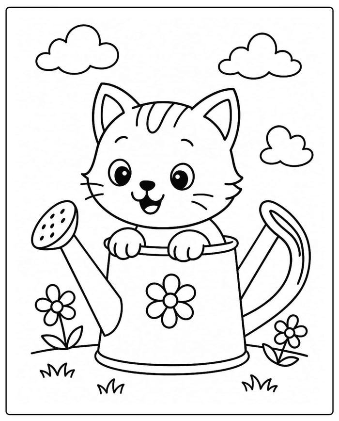 Hình ảnh tranh tô màu con mèo có biểu hiện dễ thương cho trẻ