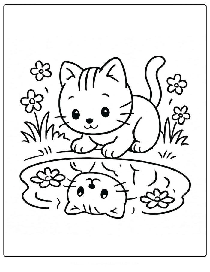 Hình ảnh tranh tô màu con mèo có hình dáng tròn đầy cho trẻ