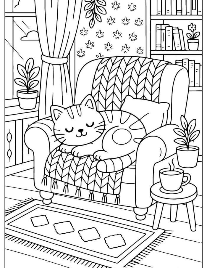 Hình ảnh tranh tô màu con mèo có tạo hình thân thiện cho bé