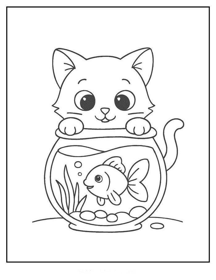 Hình ảnh tranh tô màu con mèo mang dáng vẻ vui mắt cho bé