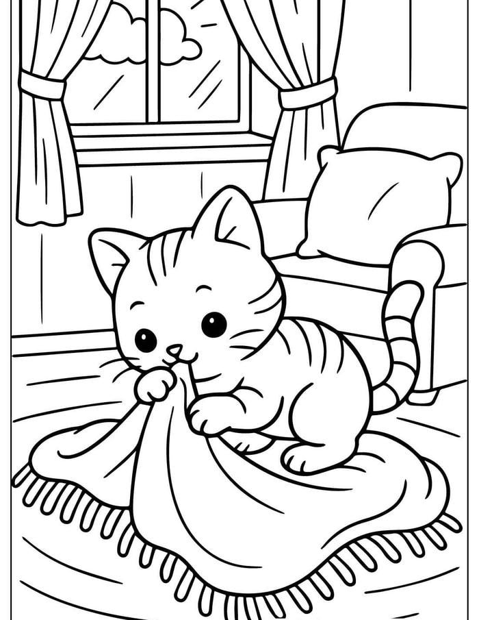 Hình ảnh tranh tô màu con mèo sở hữu nét mặt hiền hòa cho trẻ