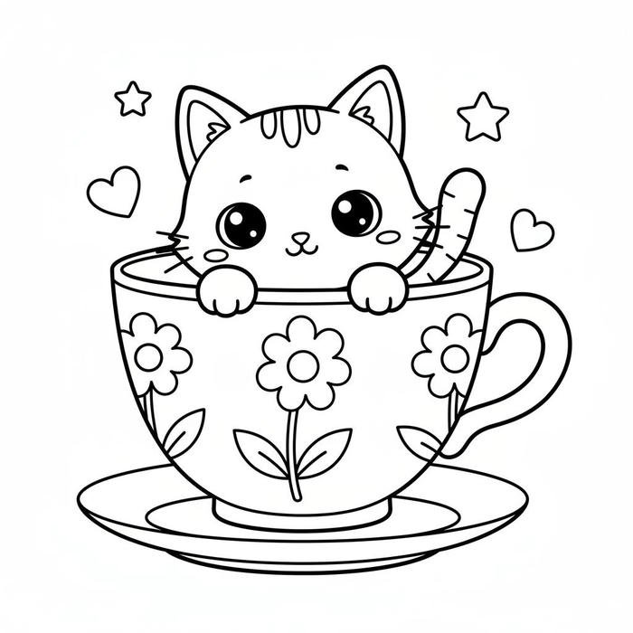 Hình ảnh tranh tô màu con mèo với tạo hình rõ ràng cho bé