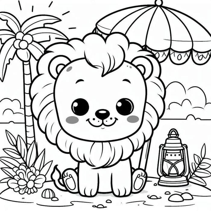 Hình tô màu con sư tử hỗ trợ nhận biết màu