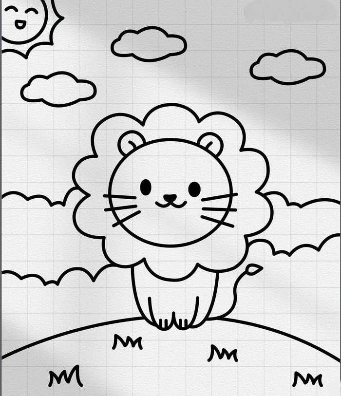 Hình tô màu con sư tử phục vụ luyện tập mỹ thuật