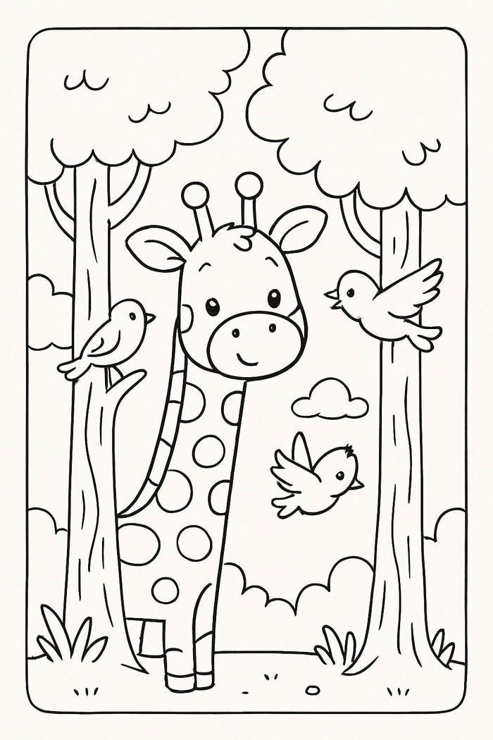 Hình tô màu hươu cao cổ dành cho trẻ tìm hiểu thế giới hoang dã