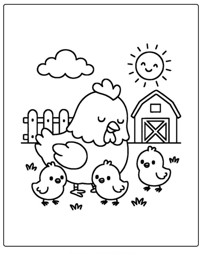 Hình tranh tô màu con gà dành cho trẻ em luyện tô mỗi ngày