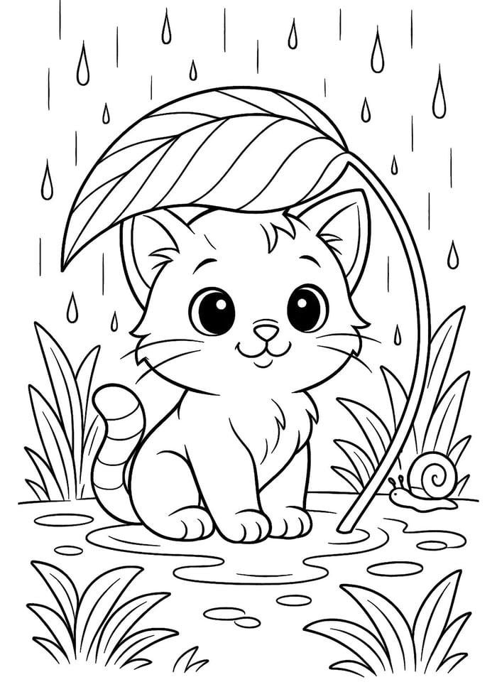 Hình tranh tô màu con mèo có ngoại hình tròn trịa cho trẻ