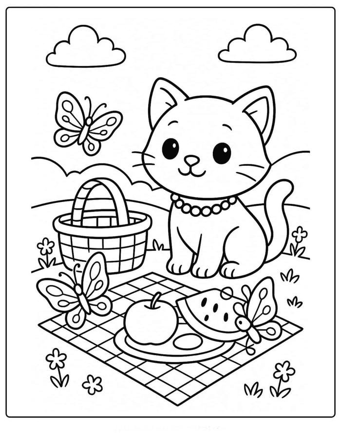 Hình tranh tô màu con mèo với bố cục gọn gàng cho bé