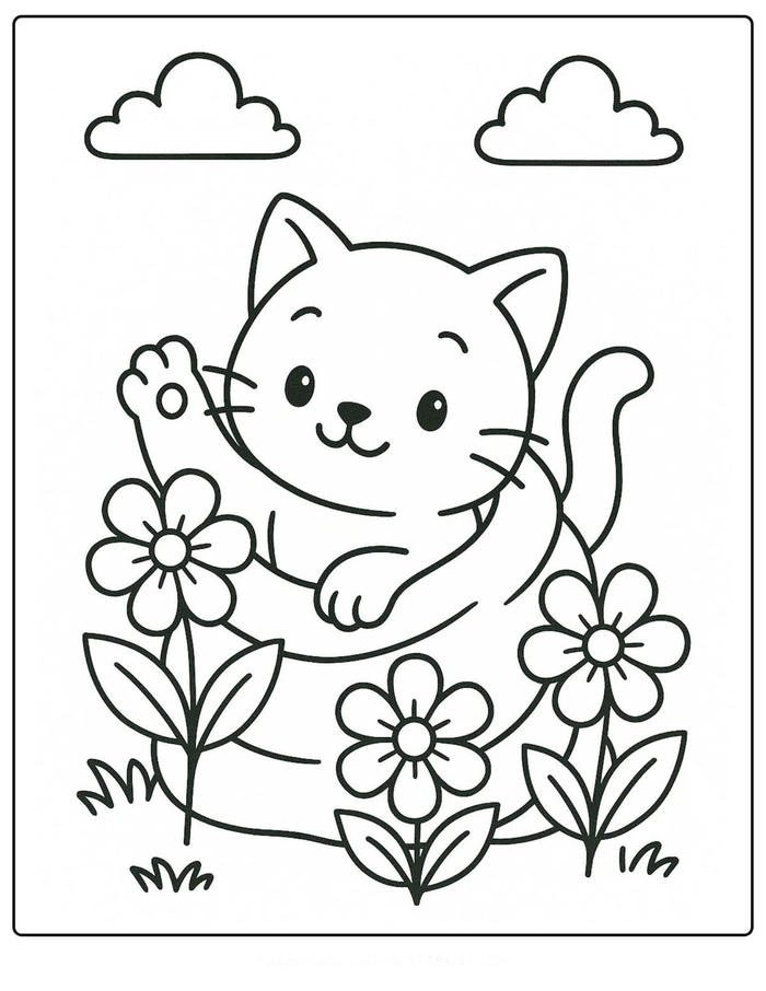 Hình tranh tô màu con mèo với ngoại hình hài hòa cho bé