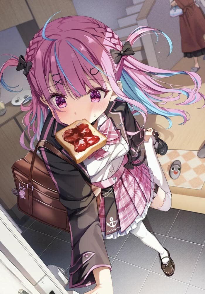 ảnh anime nữ cute ăn bánh mì