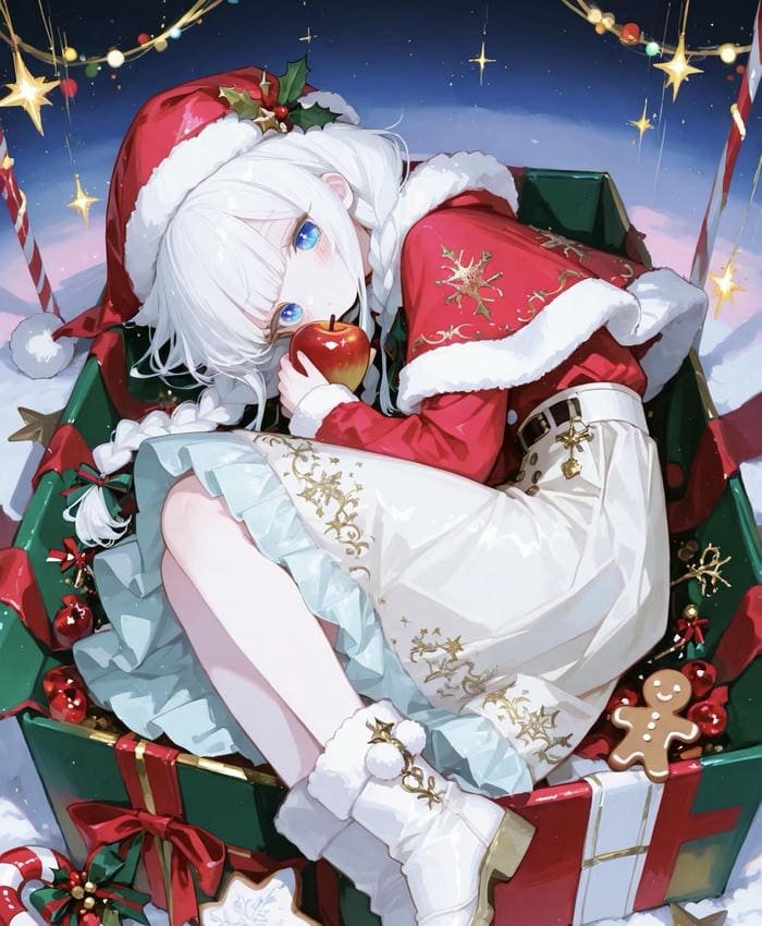 ảnh anime nữ cute nằm trong hộp quà