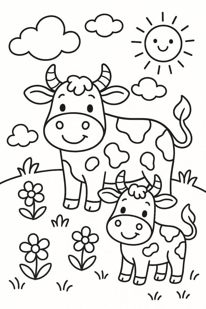 bức ảnh tô màu con bò phù hợp bé mới làm quen màu