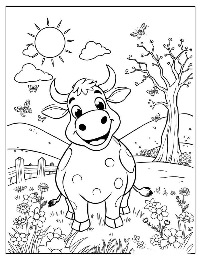 bức hình bò sữa dùng cho giờ luyện tô màu