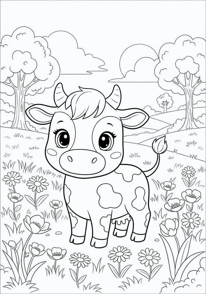 hình ảnh con bò cho bé tập tô màu đều tay